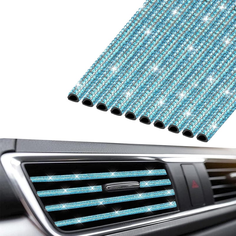 INSAUTO Bling Car Vent Outlet Trim,Bling Car Accessories for Women, 10pcs Rhinestone Bling Car Air Conditioner Vent Decoration Strips(Blue) - Image 2
